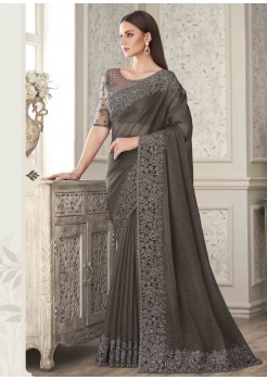 Grey Gold Silk Designer Saree